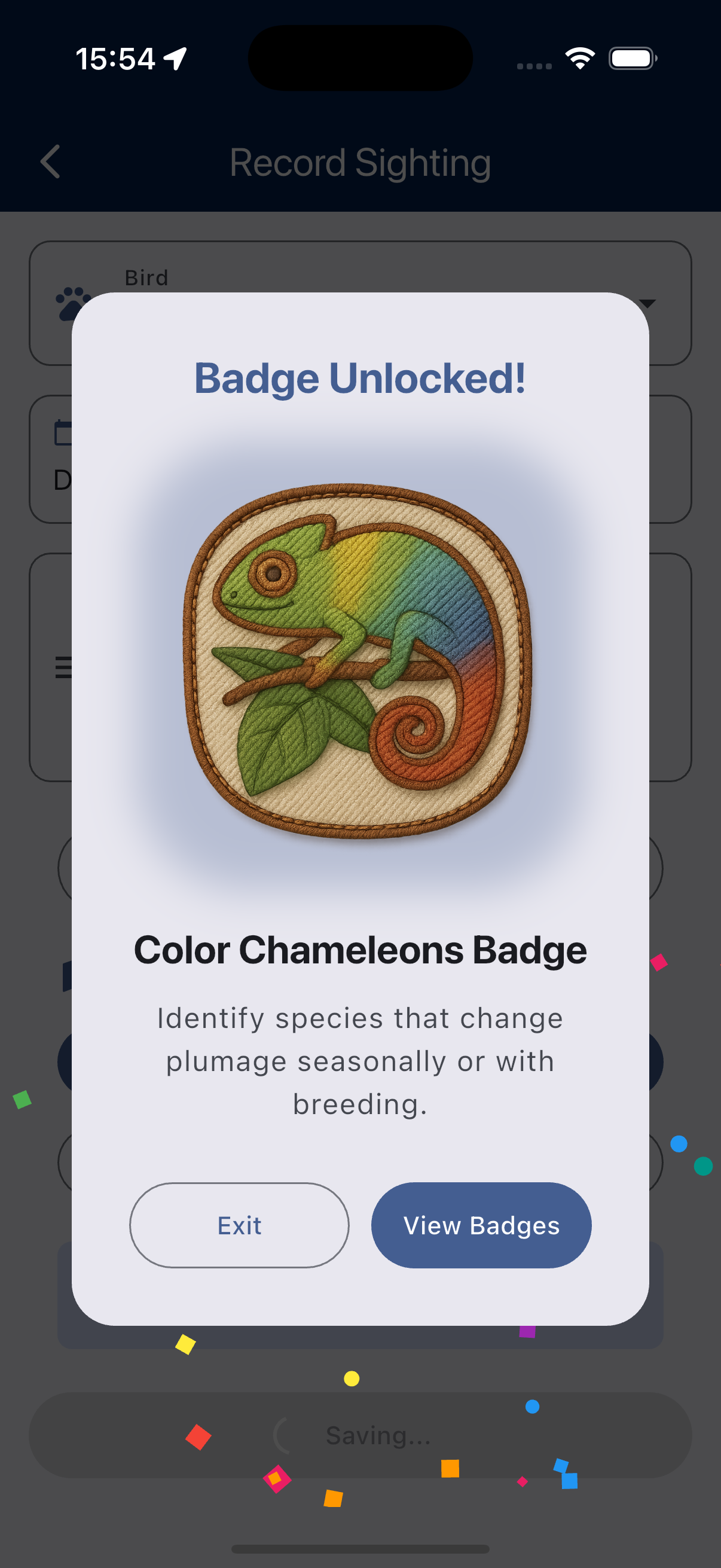 Badge unlocked celebration screen